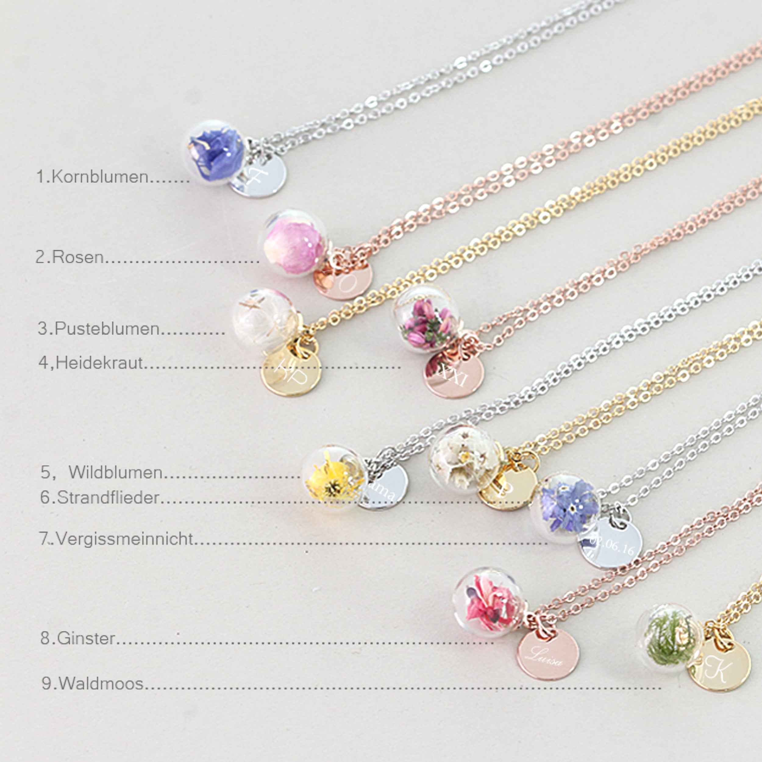 Personalisierte Kette mit echten Blumen - VIVIANNASCHMUCK