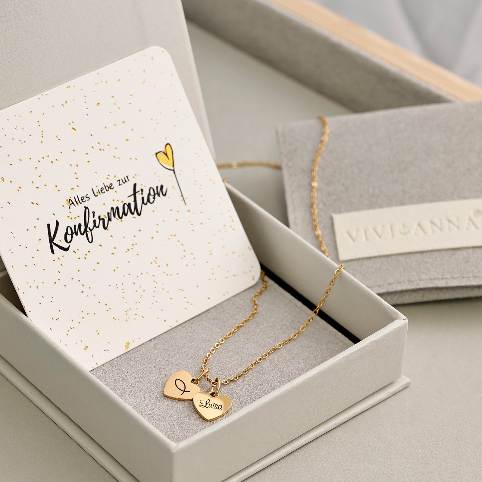 Personalisierte Kette mit Herz-Anhänger - Initialenkette - Namenskette - Wunschgravur - Geburtstag - Konfirmation - Gold-Silber-Rosé - KE002 - VIVIANNASCHMUCK