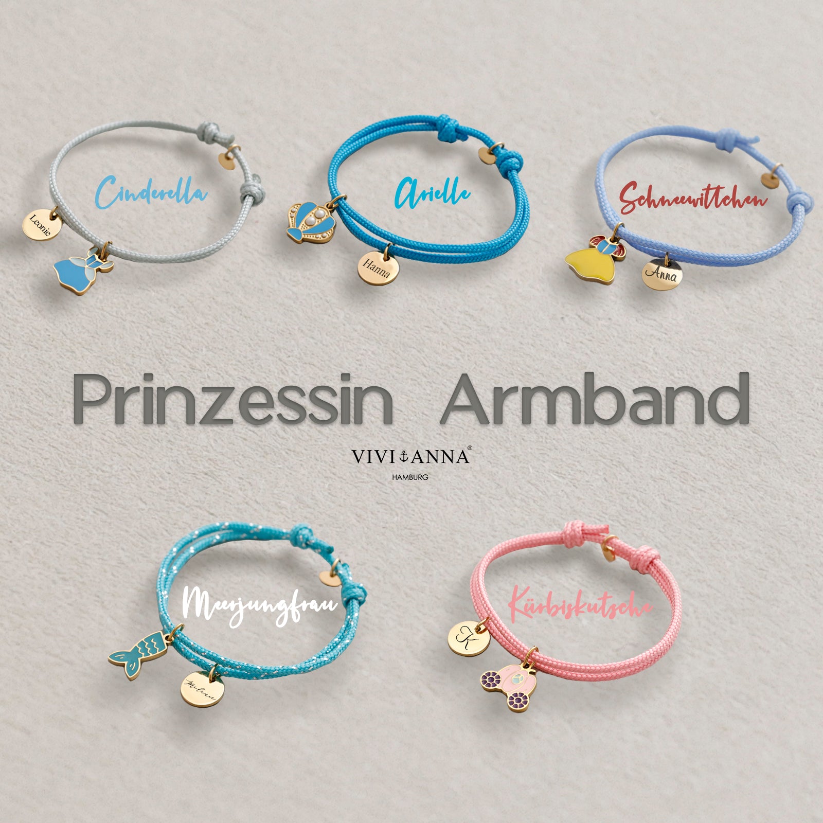 Personalisierte Prinzessin Armband - Disney Fans - Geburtstagsgeschenk mit Gravur - Schmuck für kleine Mädchen - Segeltau Armband - AE013 - VIVIANNASCHMUCK