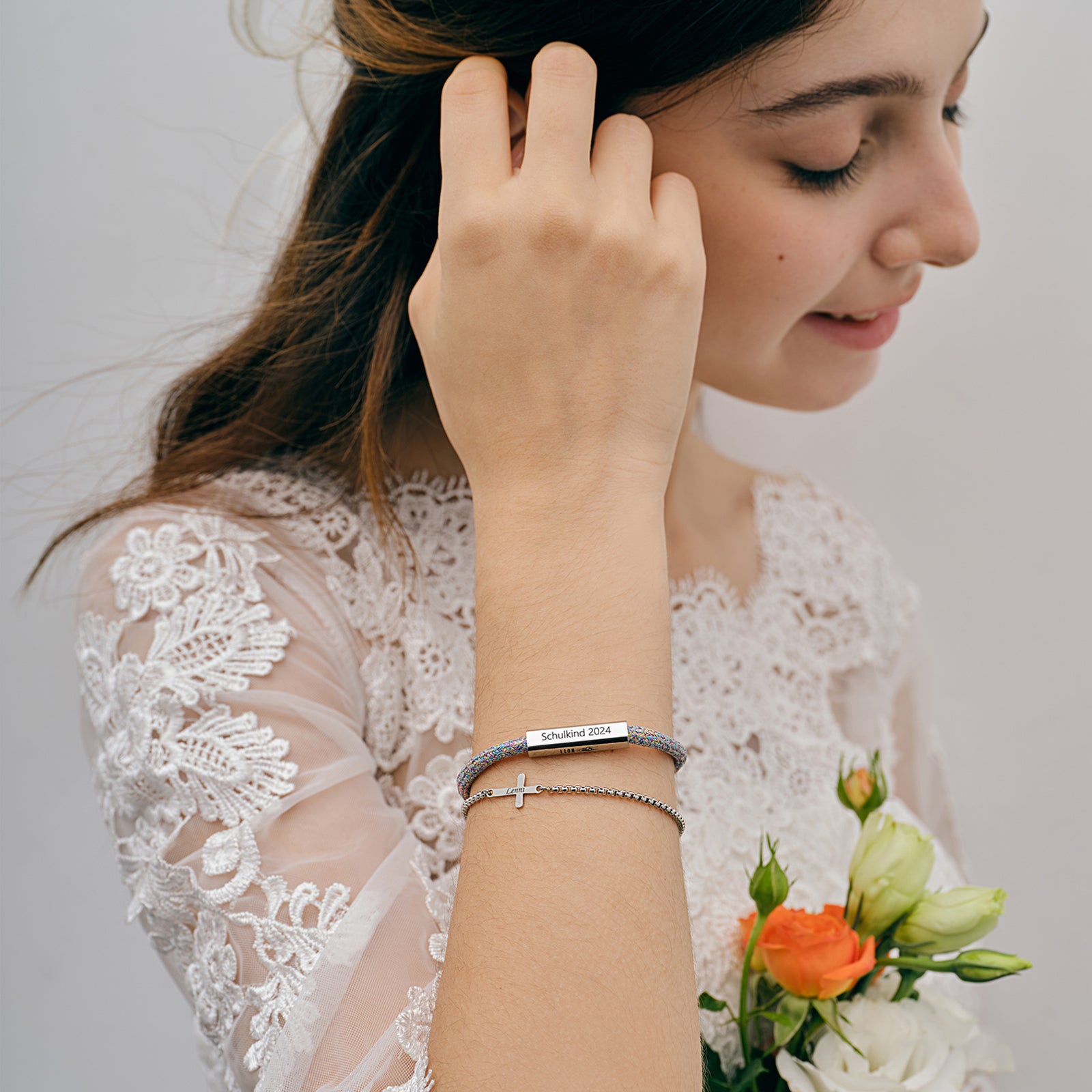 Personalisiertes Armband mit Magnetverschluss - Schulkind - Mädchen Glitzer Armband - Gravur - Kommunion - Firmung - Konfirmation - A217 - VIVIANNASCHMUCK