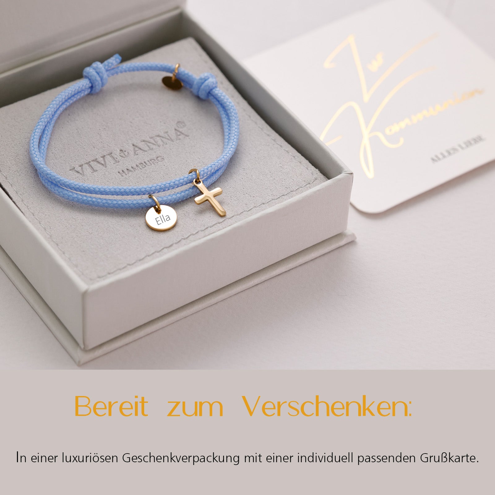 Segeltau Armband mit Kreuzanhänger - Geschenk zur Konfirmation mit Karte