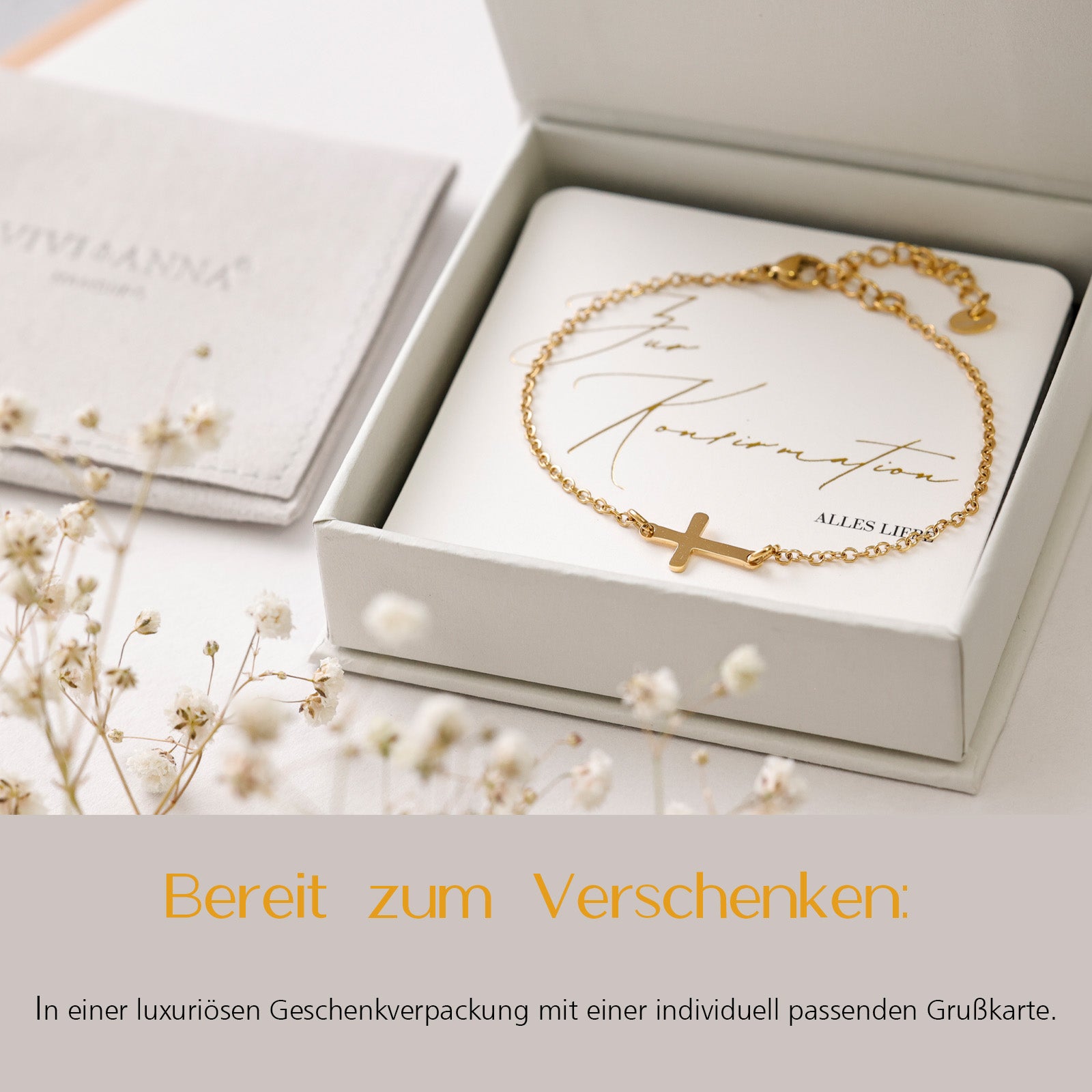 Personalisiertes Kreuzarmband - Geschenk zur Konfirmation mit Karte