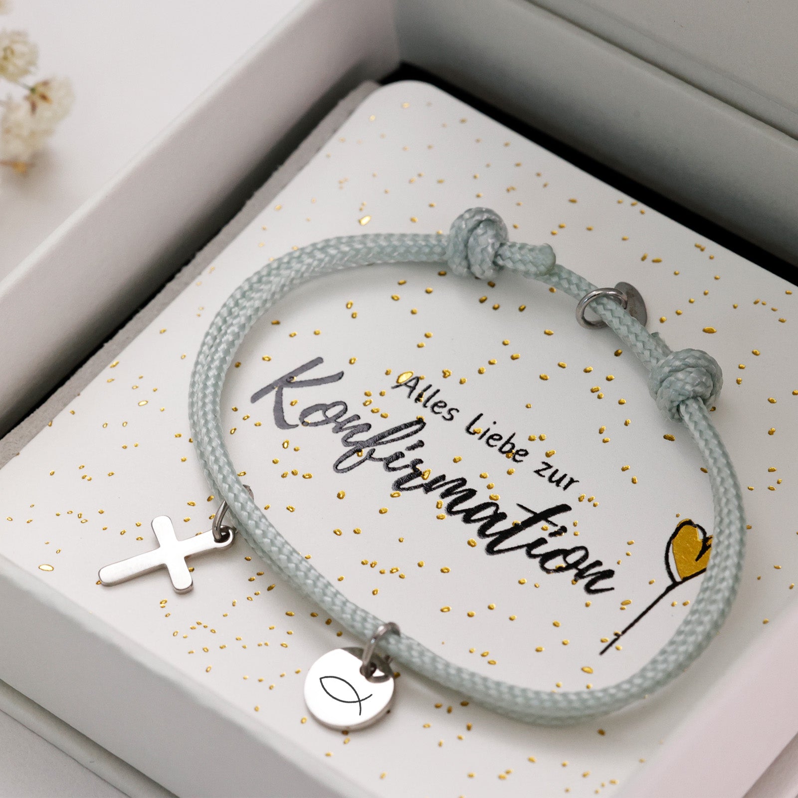 Segeltau Armband mit Kreuzanhänger - Geschenk zur Konfirmation mit Karte