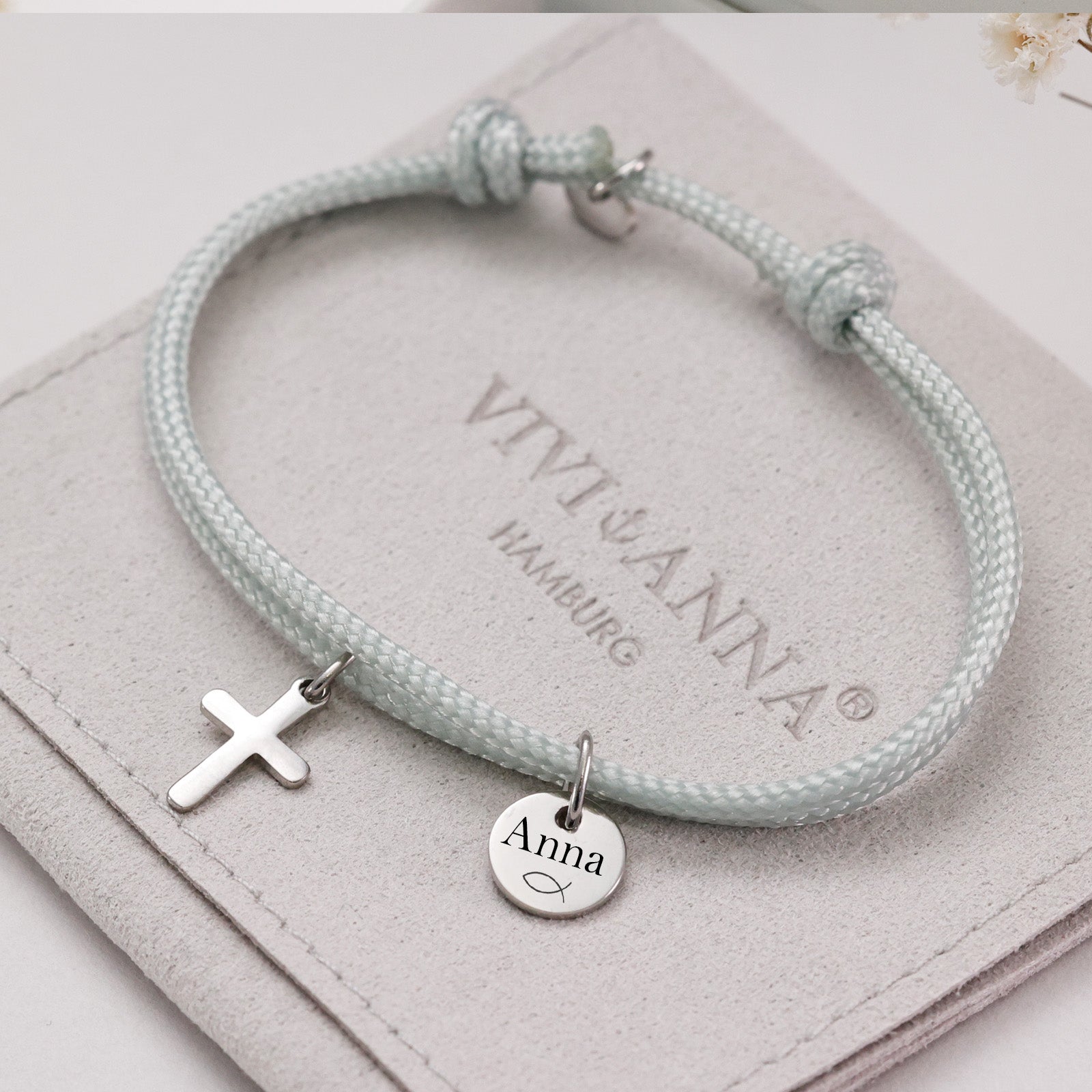 Sailing rope bracelet with cross pendant - confirmation gift with card