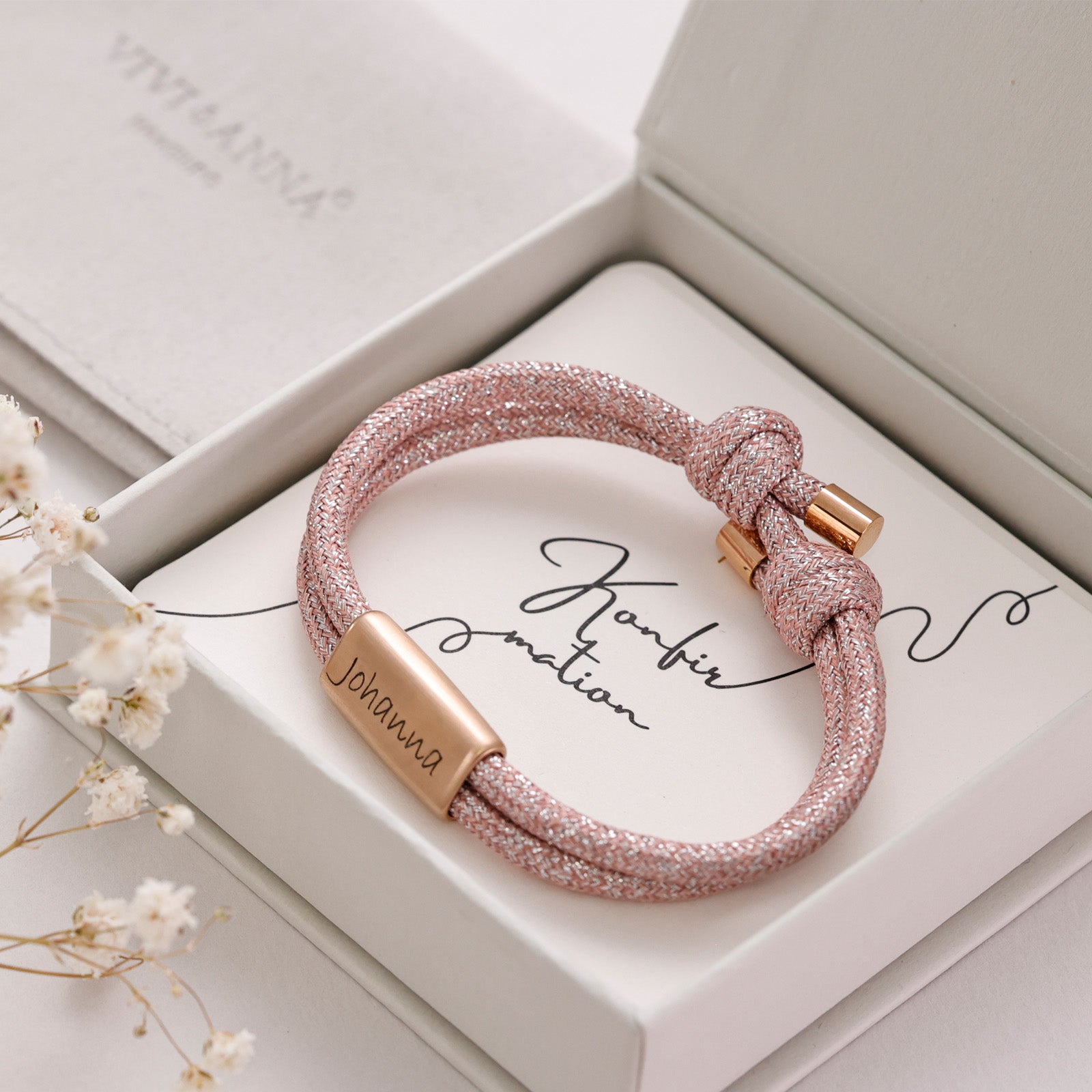 Personalisiertes Mädchen Glitzer Armband - Geschenk zur Konfirmation mit Karte