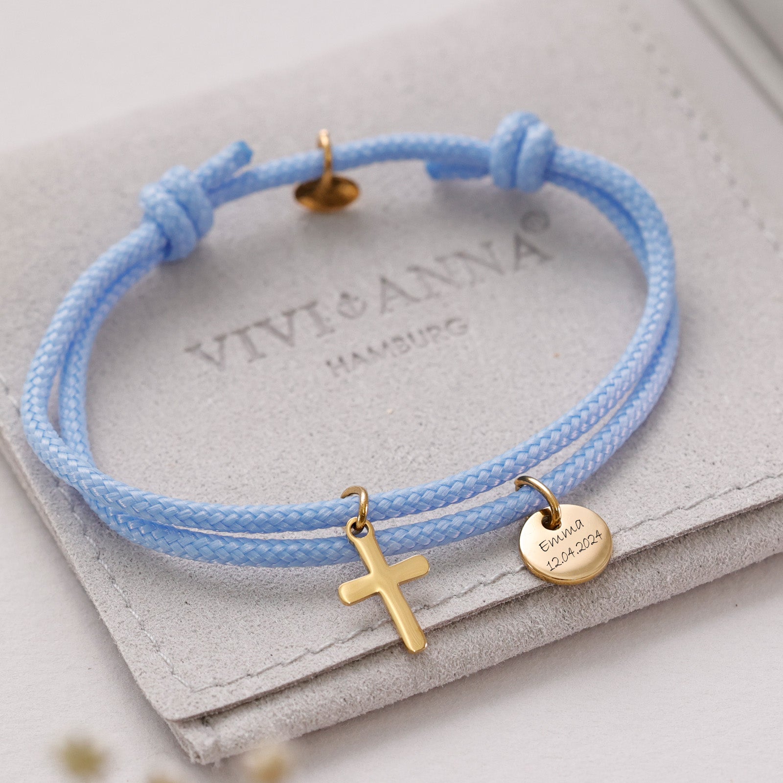 Sailing rope bracelet with cross pendant - confirmation gift with card