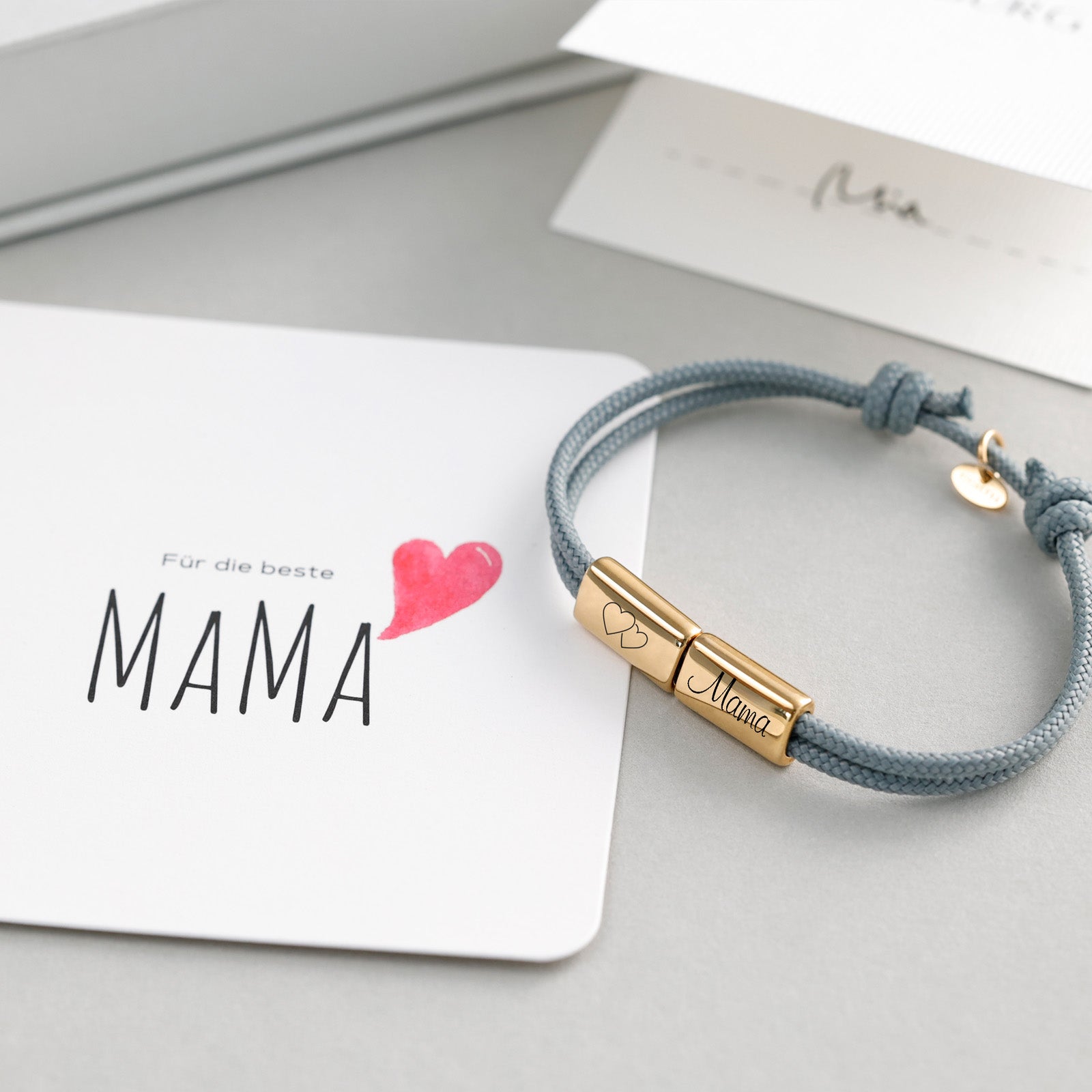 Geschenk für Mama mit Karte - Personalisiertes Armband - Segeltau - Edelstahl - Namensarmband - Familienarmband - Armband mit Gravur - LW003 - VIVIANNASCHMUCK