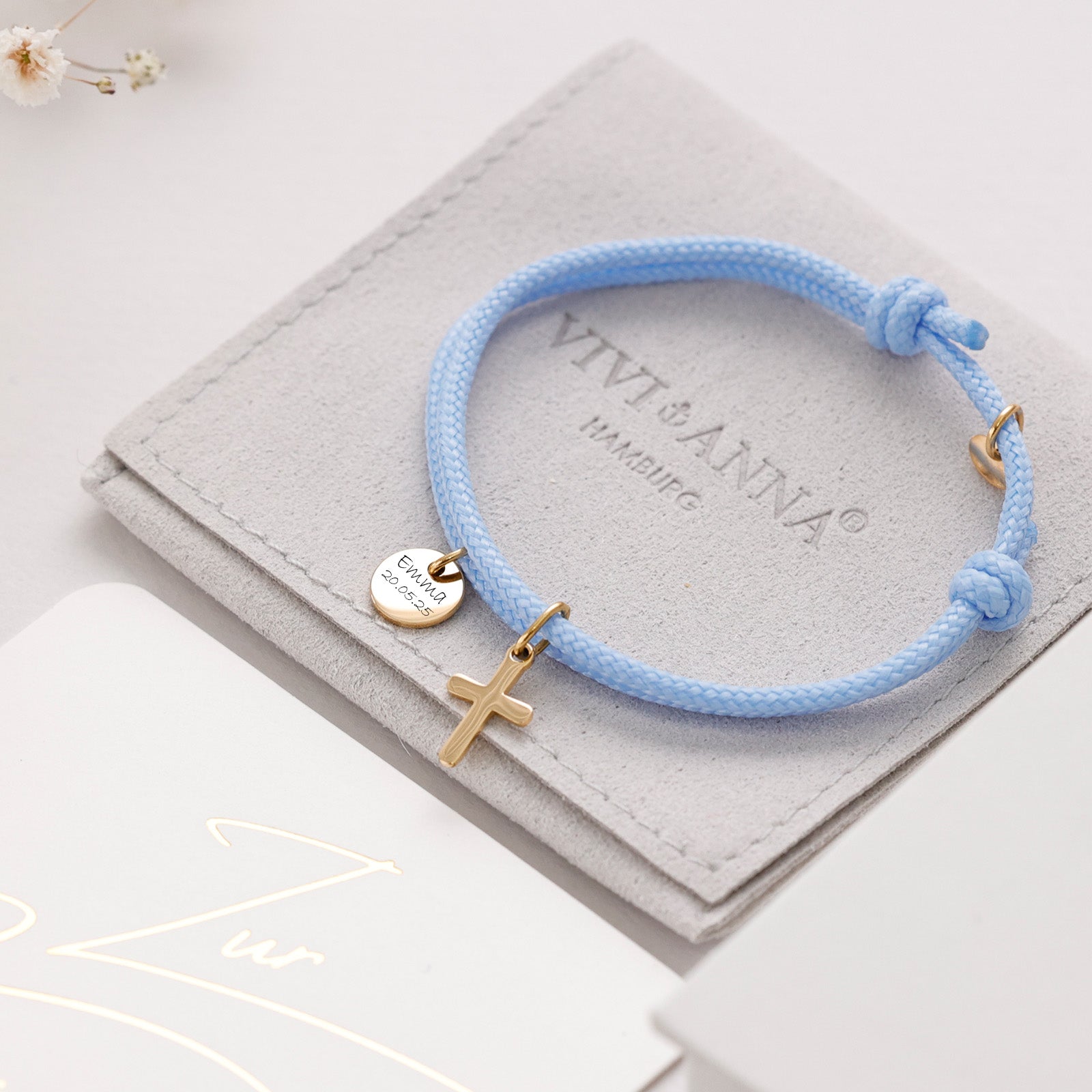 Sailing rope bracelet with cross pendant - confirmation gift with card