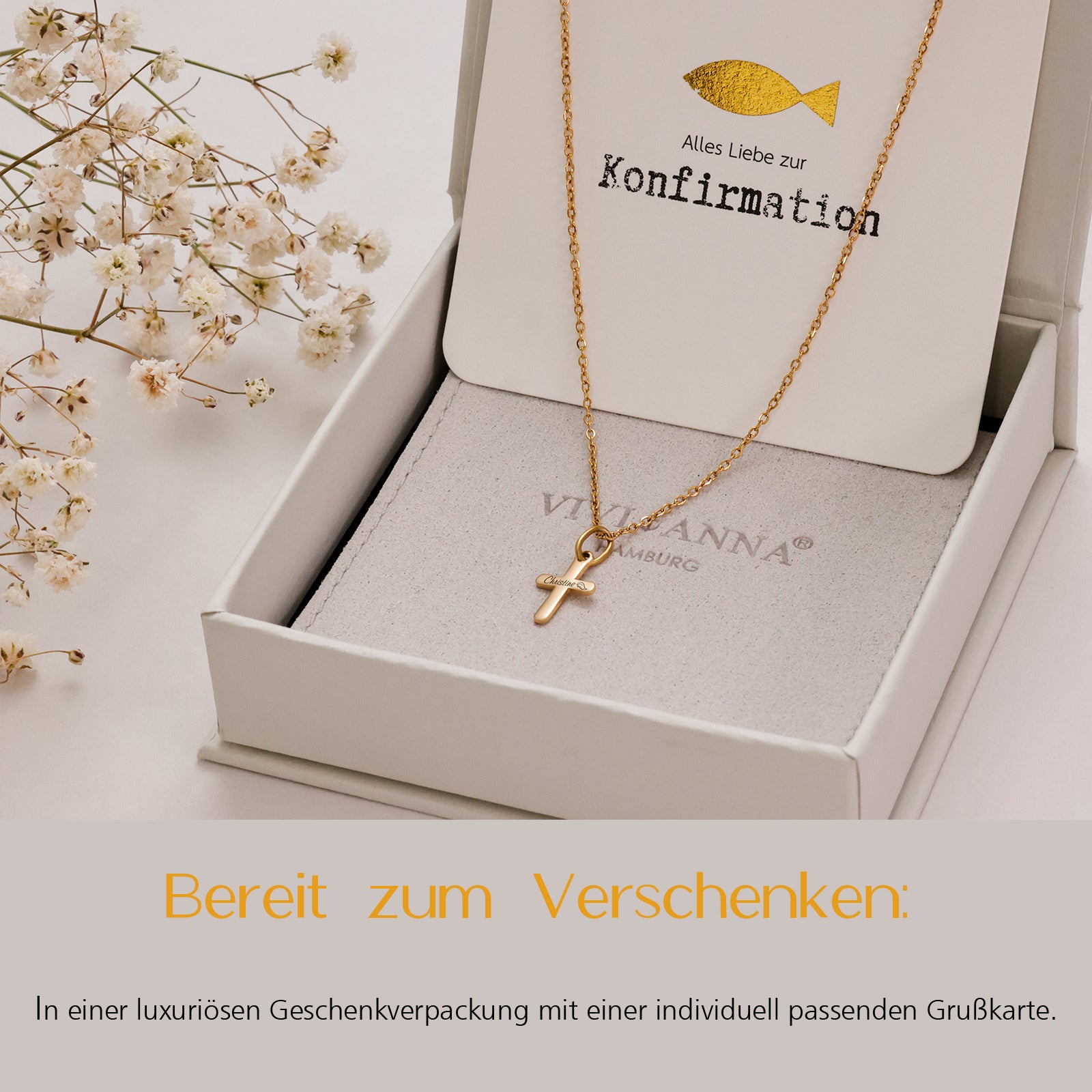 Hochwertige personalisier Mini Kreuz Halskette - Christliches Geschenk mit Karte