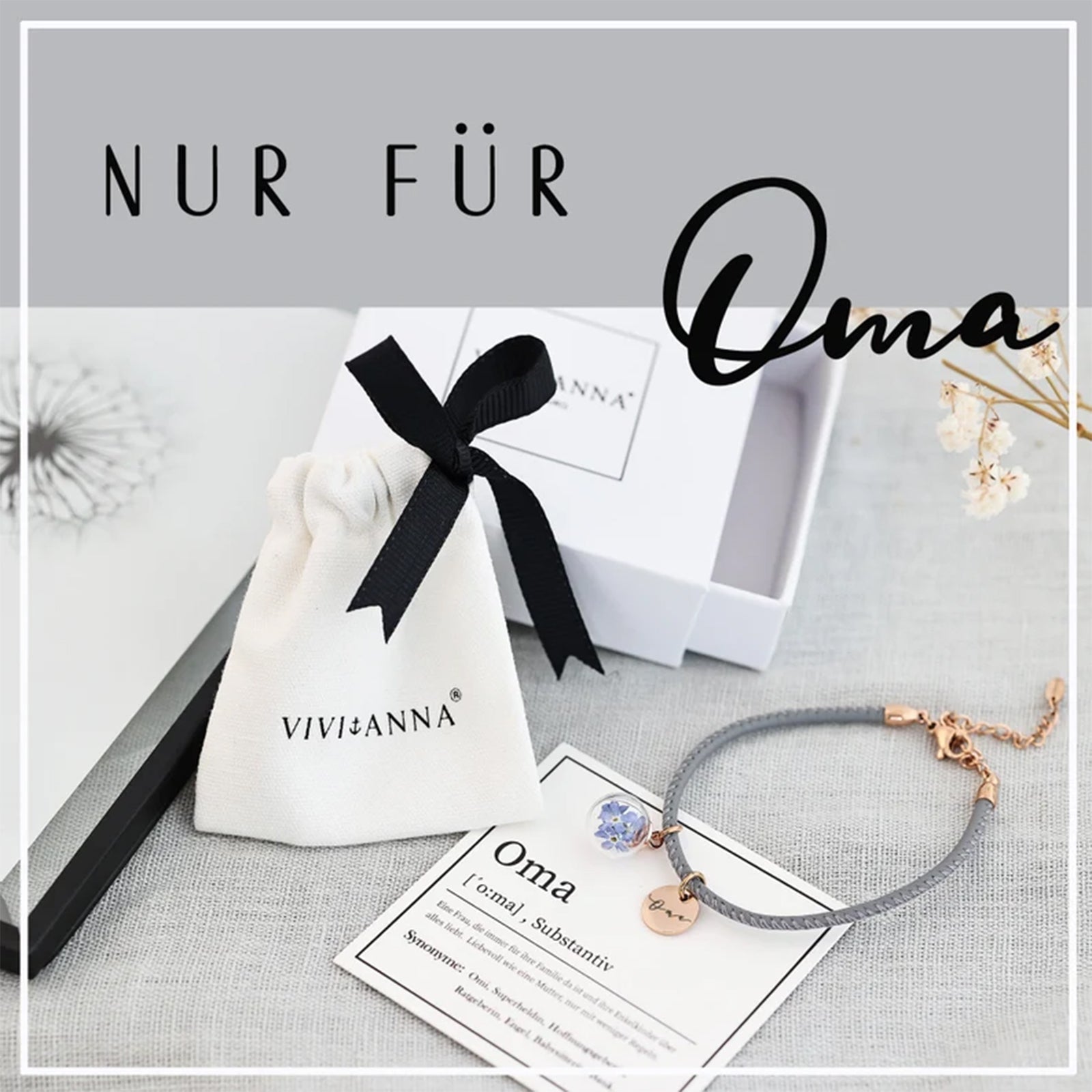 Geschenk für Oma mit Karte - Personalisiertes Armband aus Nappaleder