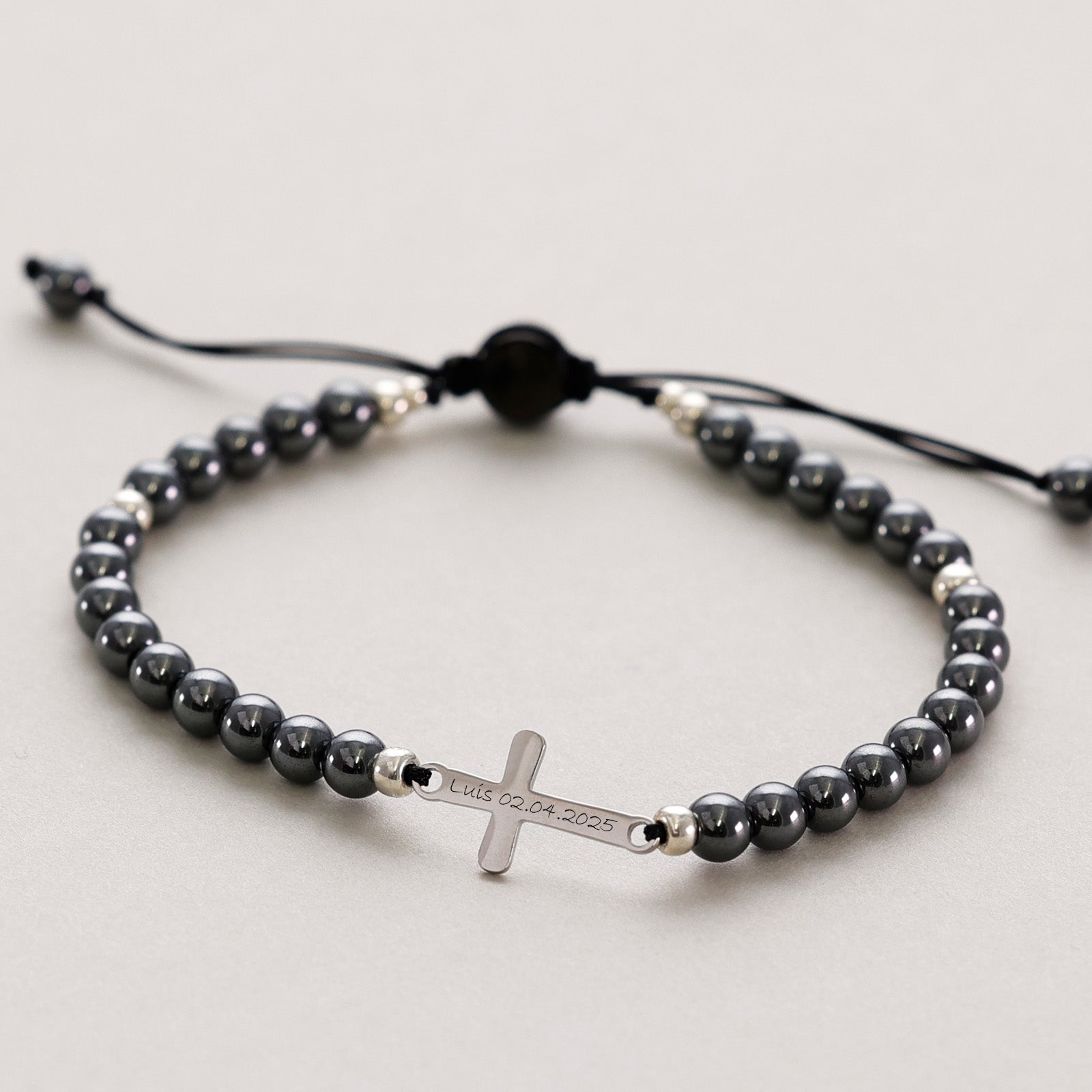 Hämatit Kreuz Armband - Geschenk zur Konfirmation mit Karte