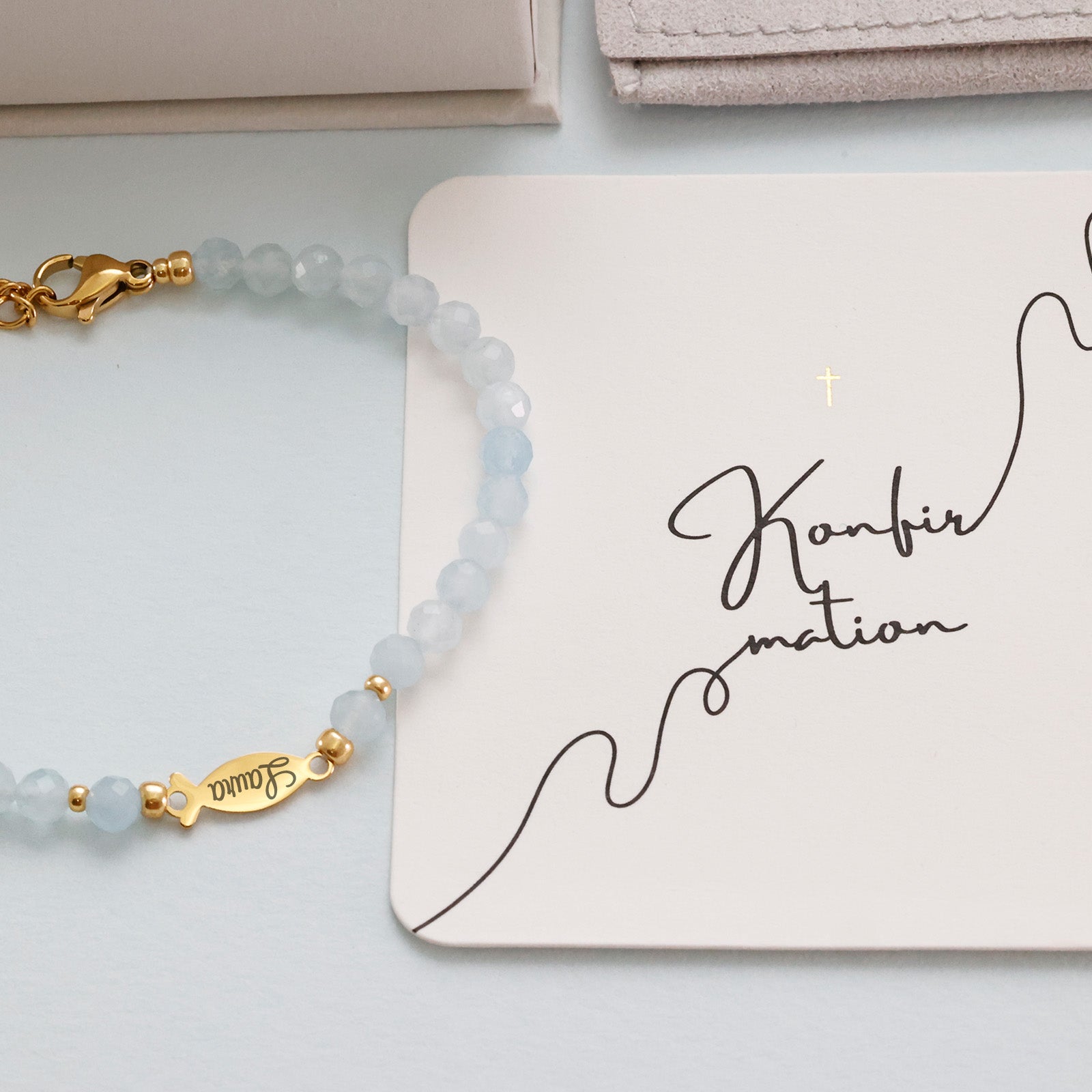 Aquamarine Ichthys Bracelet - Confirmation Gift with Card