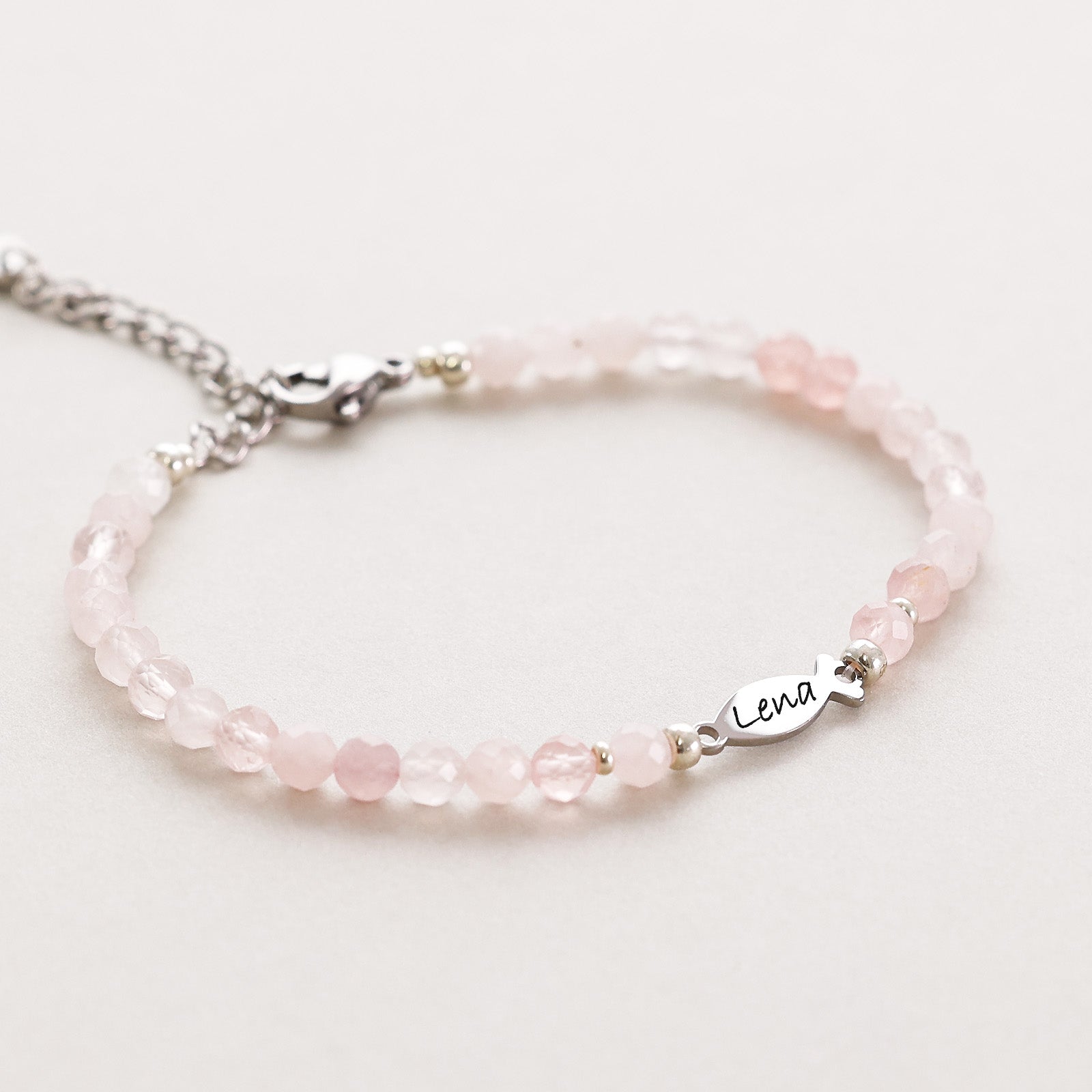 Rose Quartz Ichthys Bracelet - Confirmation Gift with Card