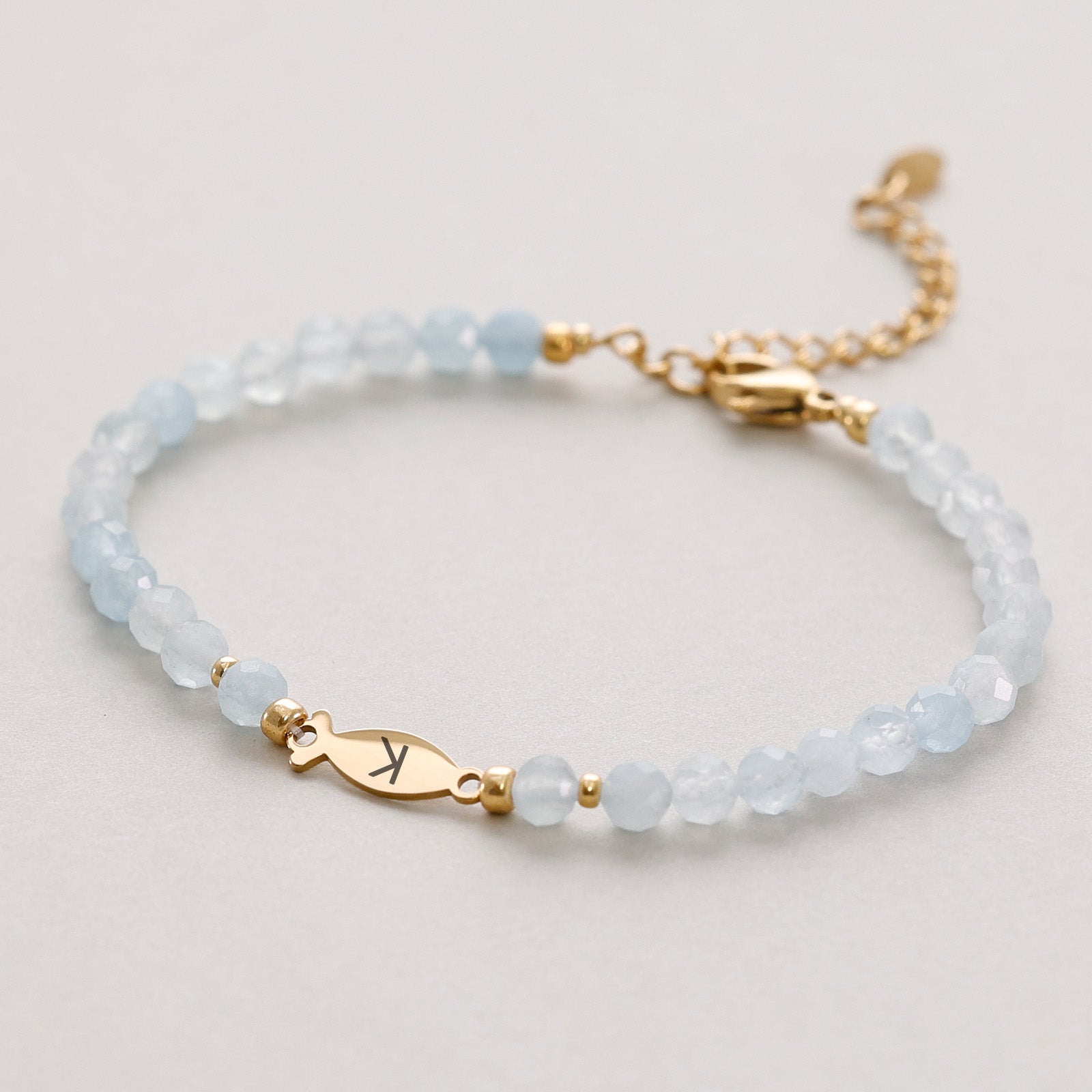 Aquamarin Ichthys Armband - Geschenk zur Konfirmation mit Karte