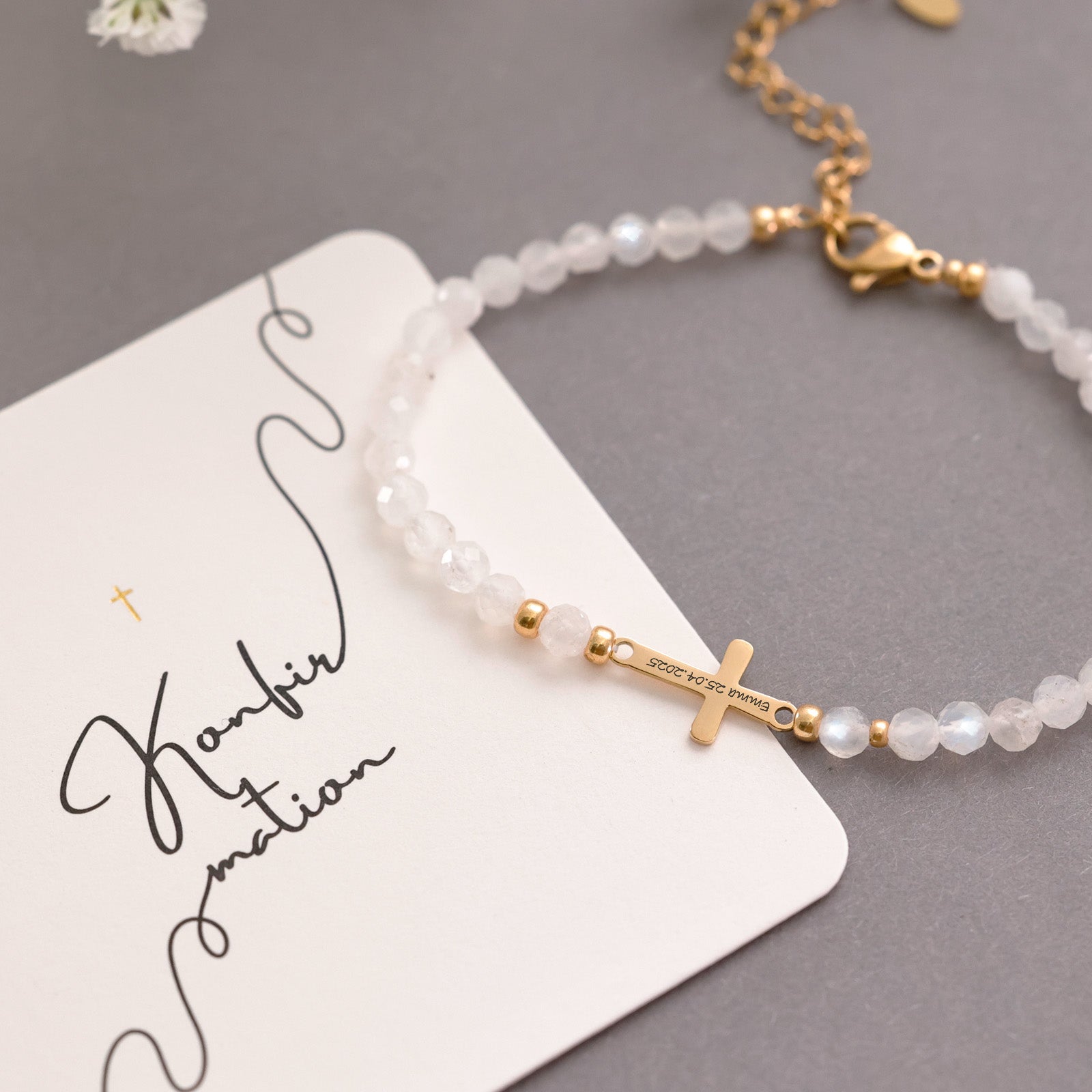 Moonstone Cross Bracelet - Confirmation Gift with Card