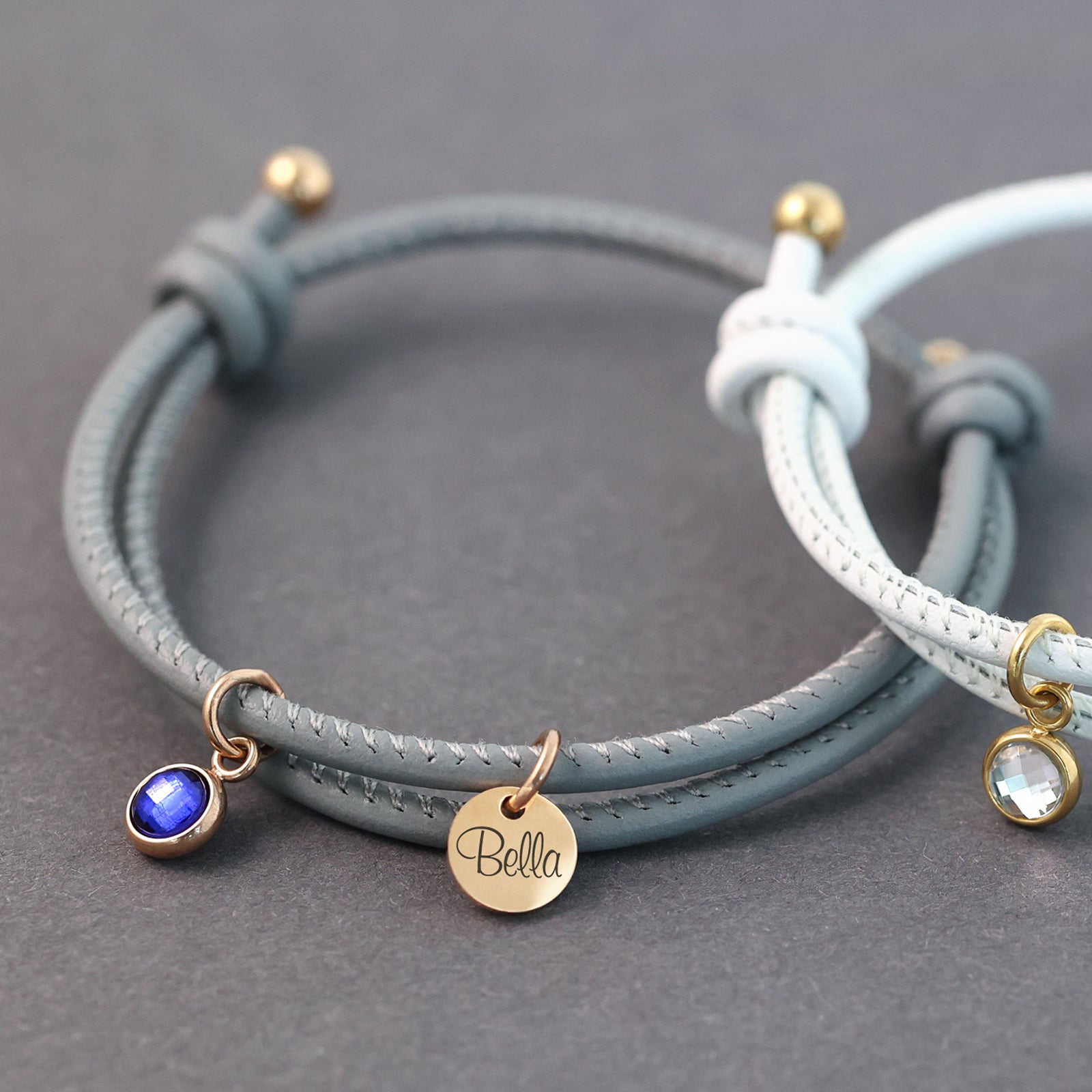 Personalized birthstone bracelet made of nappa leather