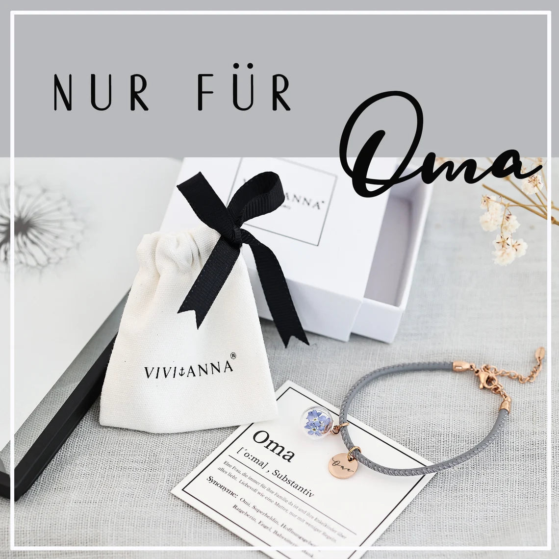 Geschenk für Oma mit Karte - Personalisiertes Armband aus Nappaleder - VIVIANNASCHMUCK